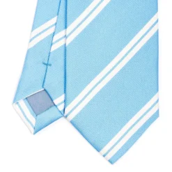 CRAVATTA REGIMENTAL IN SETA AZZURRA Righe bianche
