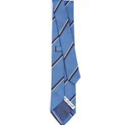 CRAVATTA REGIMENTAL IN SETA AZZURRO POLVERE Righe blu e bianche