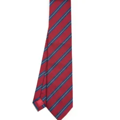 CRAVATTA REGIMENTAL IN SETA BORDEAUX Righe blu e beige