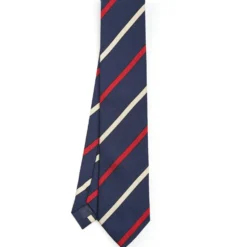 CRAVATTA REGIMENTAL IN SETA BLU SCURO Righe rosse e beige