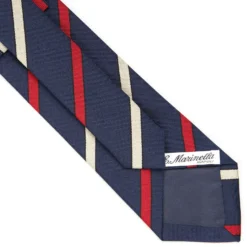 CRAVATTA REGIMENTAL IN SETA BLU SCURO Righe rosse e beige