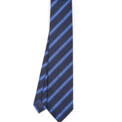 CRAVATTA REGIMENTAL IN SETA BLU SCURO Righe azzurre