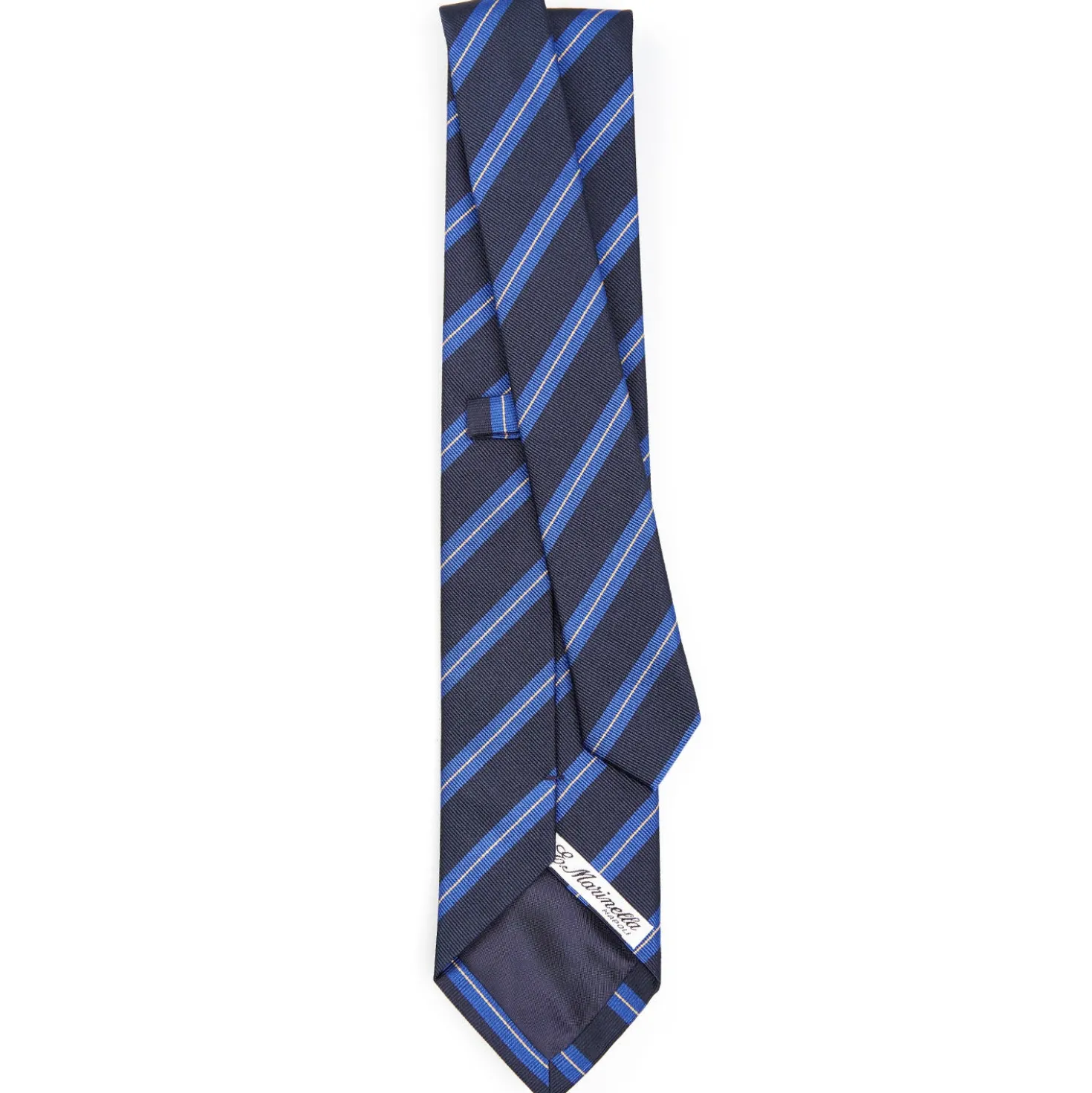 CRAVATTA REGIMENTAL IN SETA BLU SCURO Righe azzurre