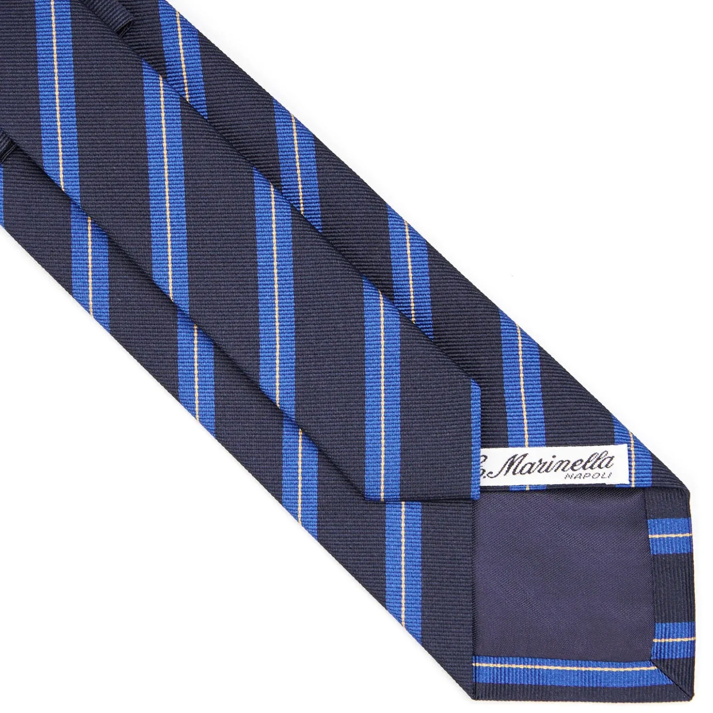 CRAVATTA REGIMENTAL IN SETA BLU SCURO Righe azzurre