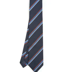 CRAVATTA REGIMENTAL IN SETA BLU SCURO Righe marroni e azzurre