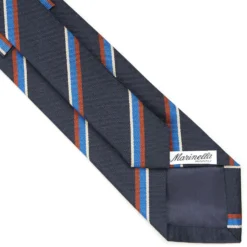 CRAVATTA REGIMENTAL IN SETA BLU SCURO Righe marroni e azzurre
