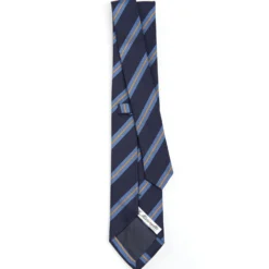 CRAVATTA REGIMENTAL IN SETA BLU SCURO Righe azzurre e beige