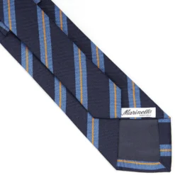 CRAVATTA REGIMENTAL IN SETA BLU SCURO Righe azzurre e beige