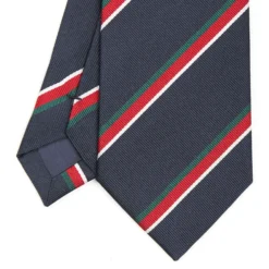 CRAVATTA REGIMENTAL IN SETA BLU SCURO Righe verdi e rosse