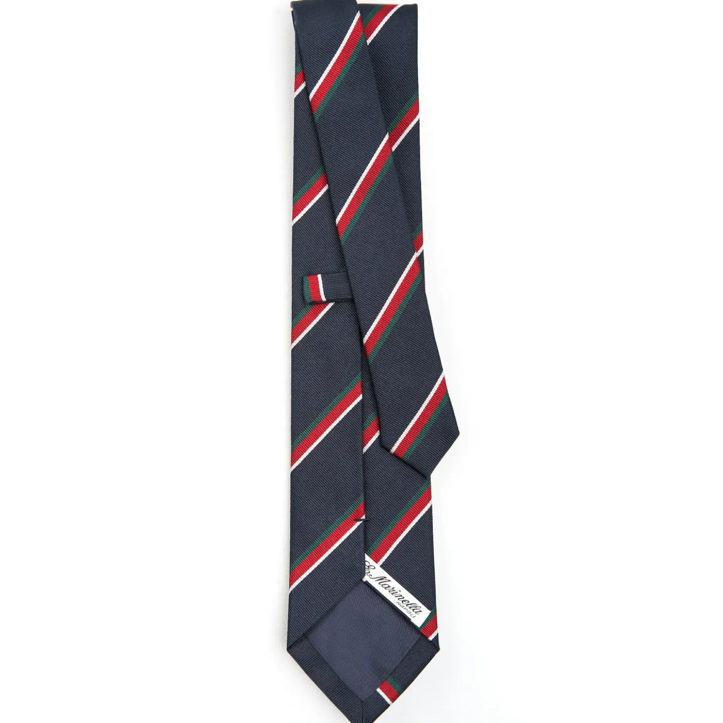 CRAVATTA REGIMENTAL IN SETA BLU SCURO Righe verdi e rosse