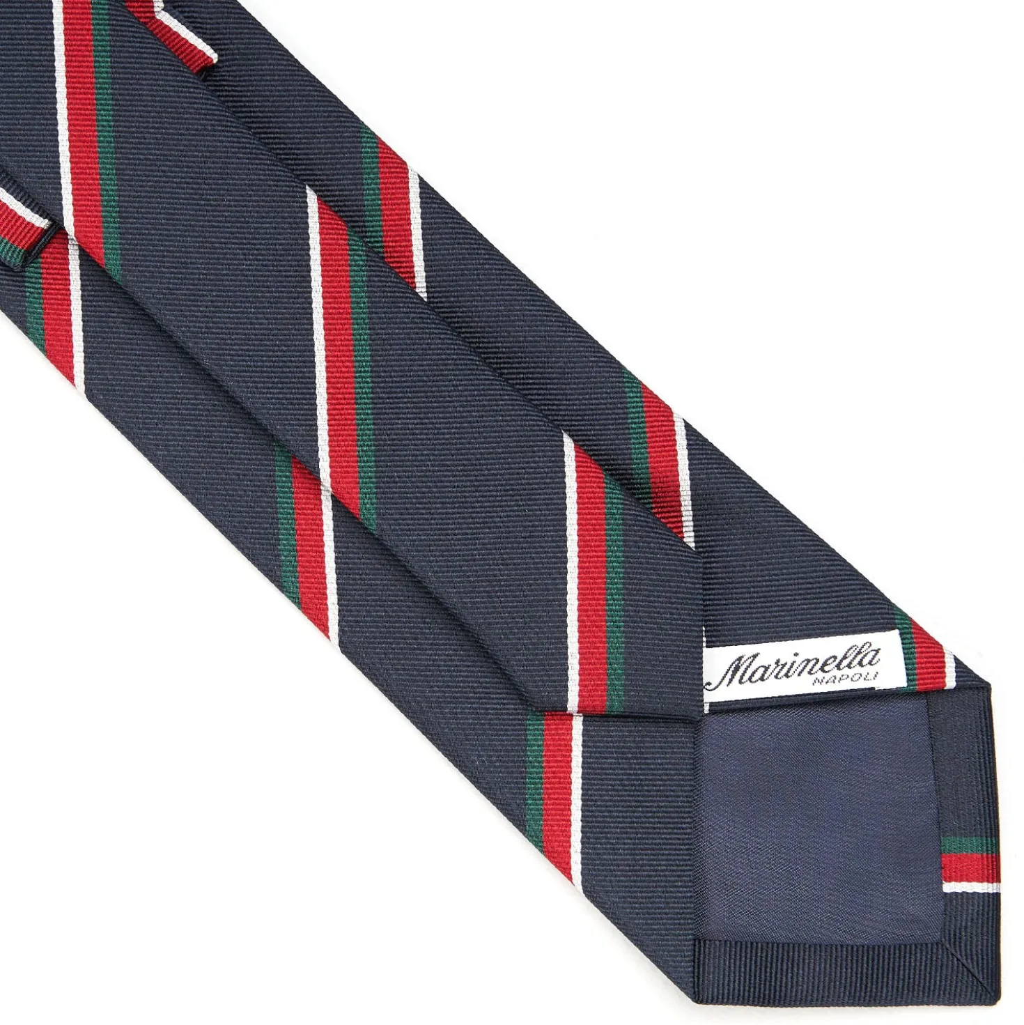 CRAVATTA REGIMENTAL IN SETA BLU SCURO Righe verdi e rosse