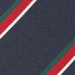 CRAVATTA REGIMENTAL IN SETA BLU SCURO Righe verdi e rosse