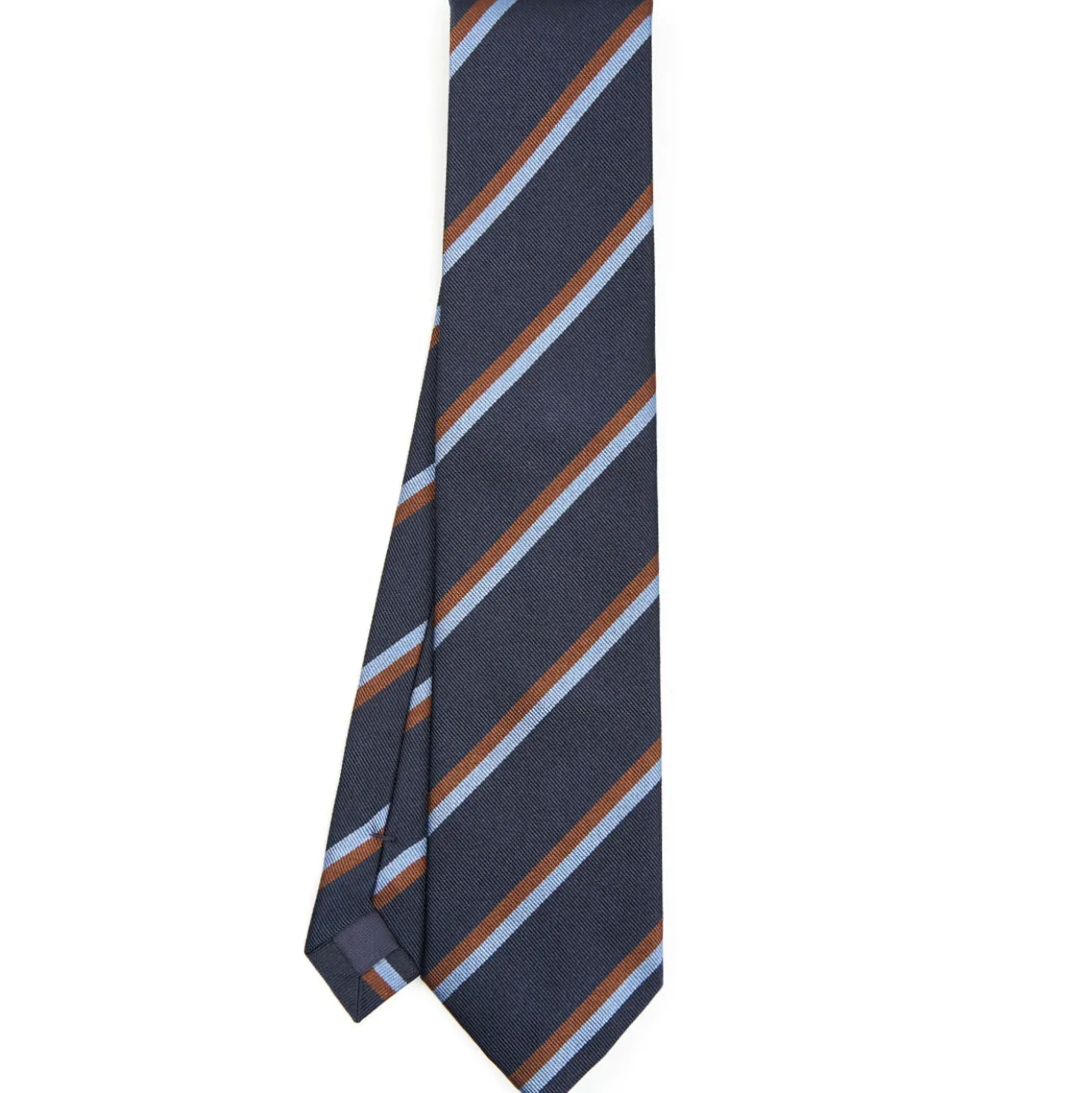 CRAVATTA REGIMENTAL IN SETA BLU SCURO Righe marroni e azzurre