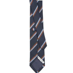 CRAVATTA REGIMENTAL IN SETA BLU SCURO Righe marroni e azzurre