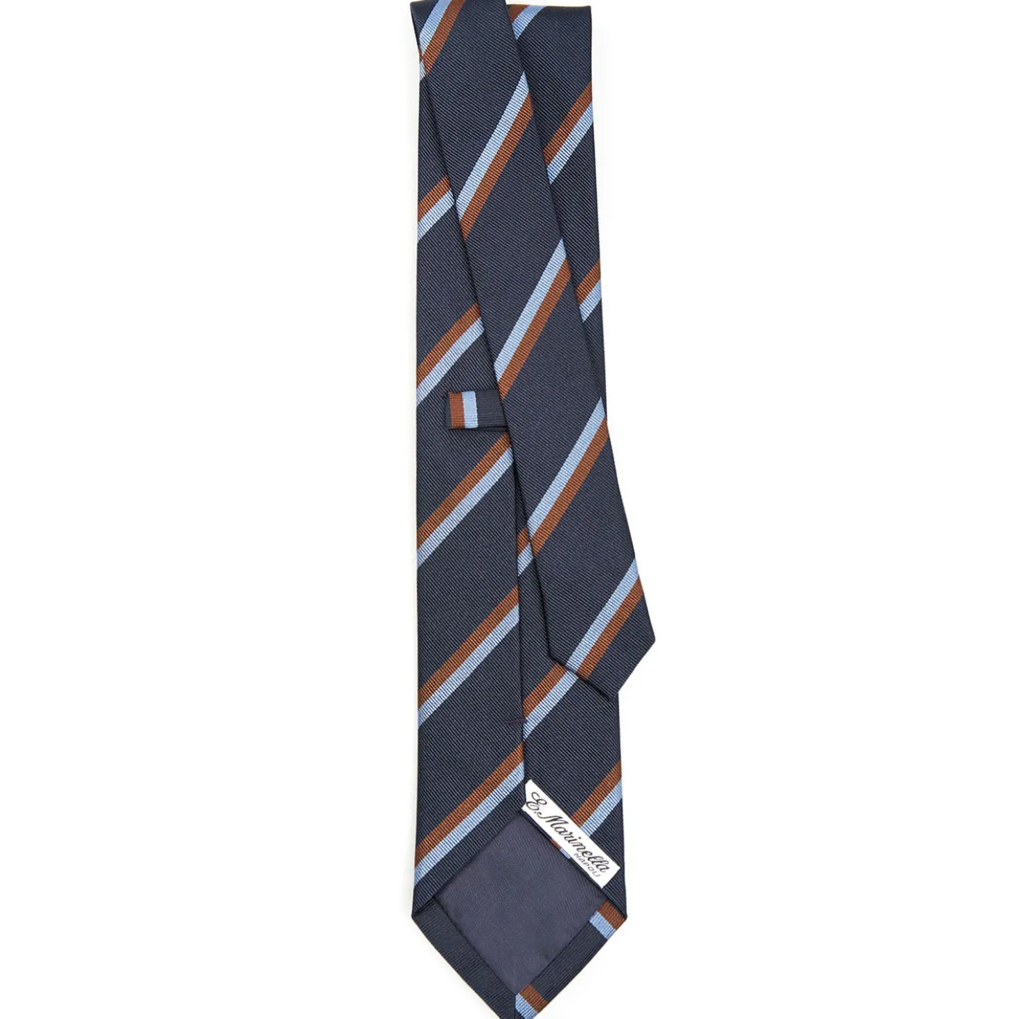 CRAVATTA REGIMENTAL IN SETA BLU SCURO Righe marroni e azzurre