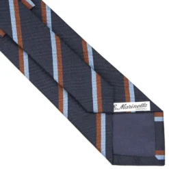 CRAVATTA REGIMENTAL IN SETA BLU SCURO Righe marroni e azzurre