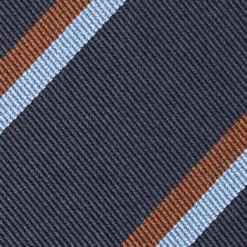 CRAVATTA REGIMENTAL IN SETA BLU SCURO Righe marroni e azzurre