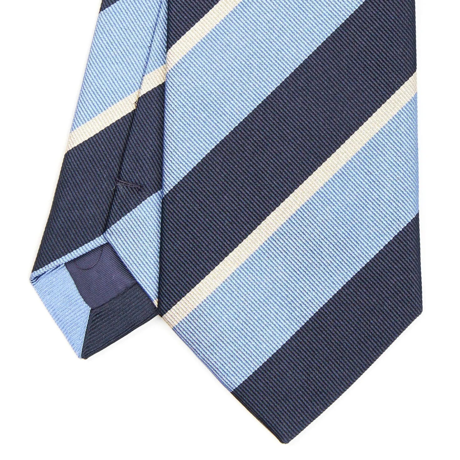 CRAVATTA REGIMENTAL IN SETA BLU SCURO Righe azzurre e bianche