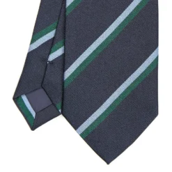 CRAVATTA REGIMENTAL IN SETA BLU SCURO Righe azzurre e verdi