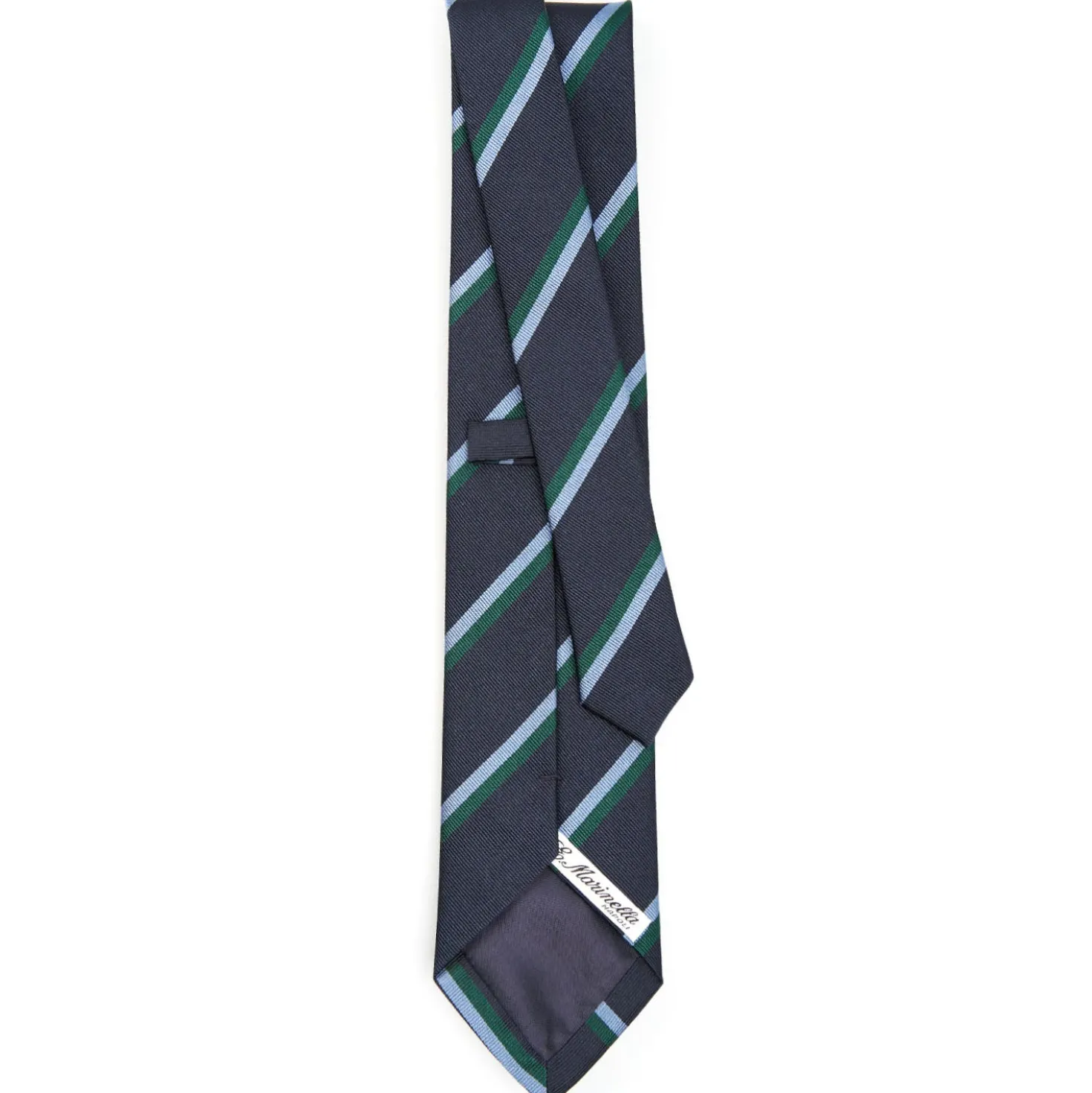 CRAVATTA REGIMENTAL IN SETA BLU SCURO Righe azzurre e verdi