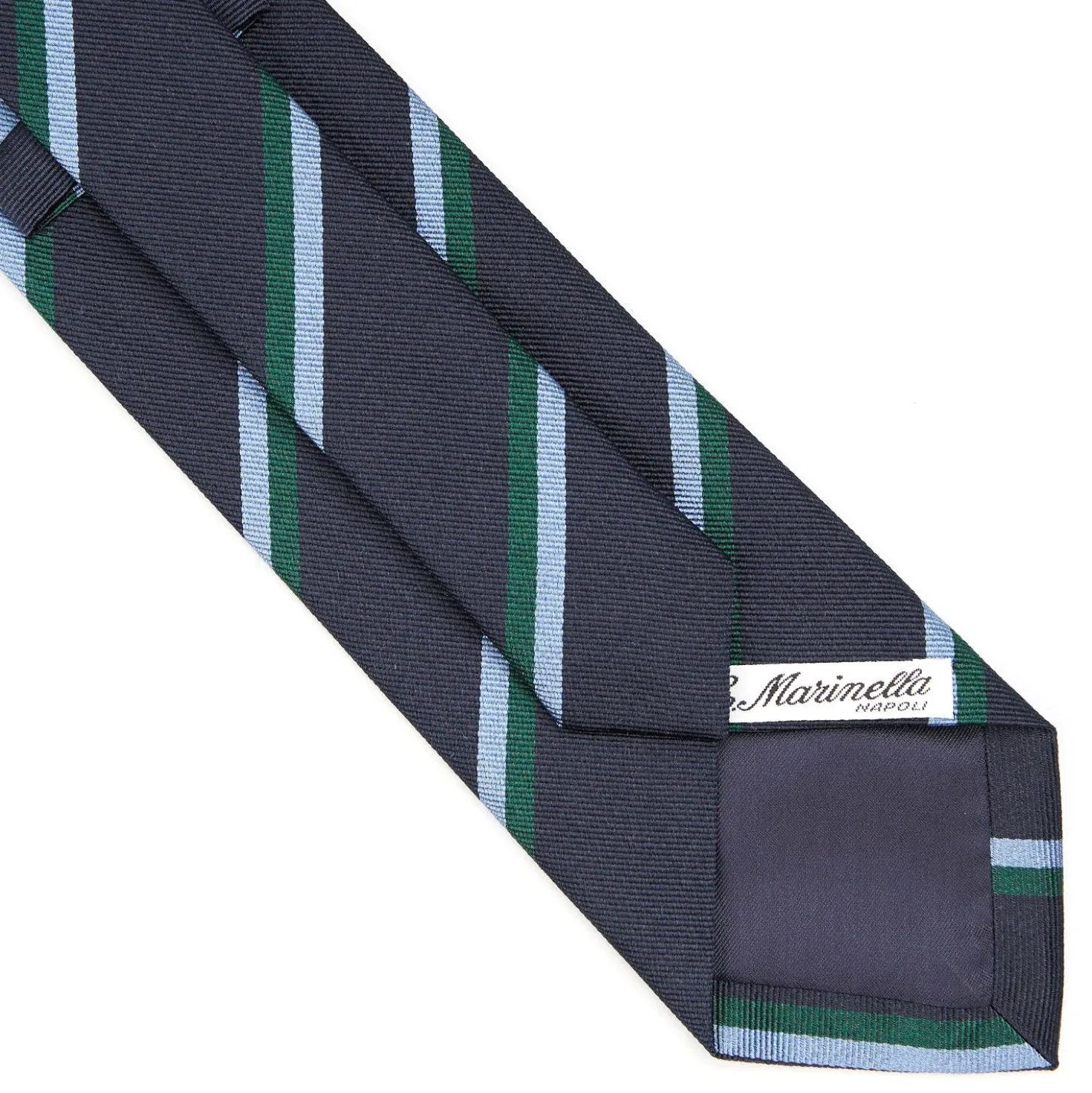 CRAVATTA REGIMENTAL IN SETA BLU SCURO Righe azzurre e verdi