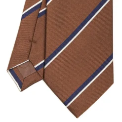 CRAVATTA REGIMENTAL IN SETA MARRONE SCURO Righe blu e bianche