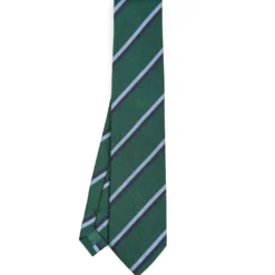 CRAVATTA REGIMENTAL IN SETA VERDE SCURO Righe blue e azzurre