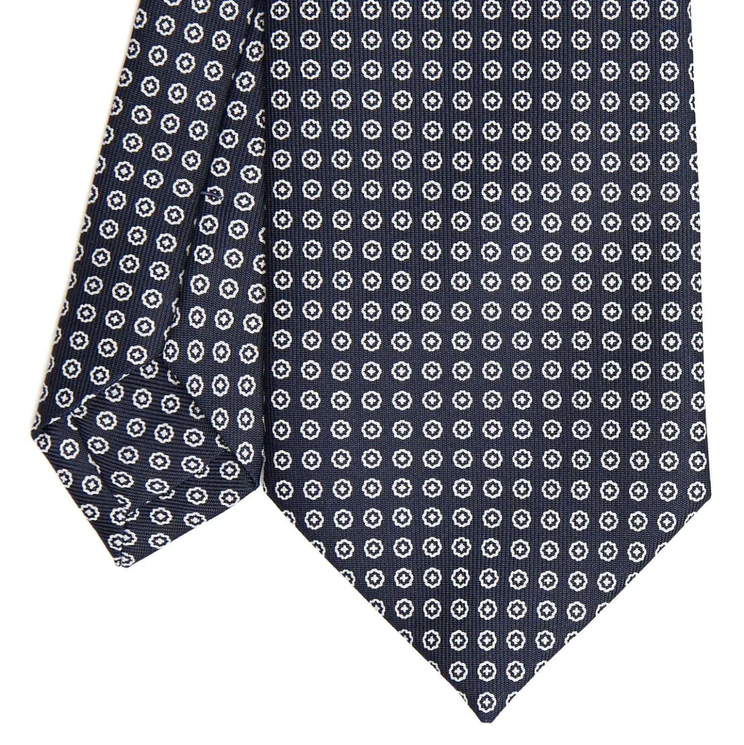 CRAVATTA SARTOIRALE CLASSICA IN SETA BLU SCURO Microfantasia fiore