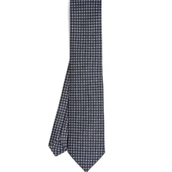 CRAVATTA SARTOIRALE CLASSICA IN SETA BLU SCURO Microfantasia fiore