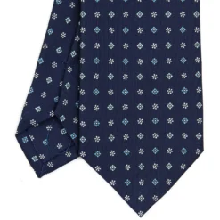 CRAVATTA SARTORIALE CLASSICA IN SETA BLU SCURO Microfantasia fiore