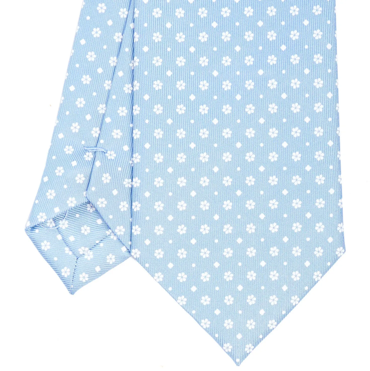 CRAVATTA SARTORIALE CLASSICA IN SETA AZZURRO Microfantasia fiore