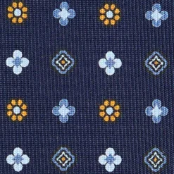 CRAVATTA SARTORIALE CLASSICA IN SETA BLU SCURO Microfantasia fiore