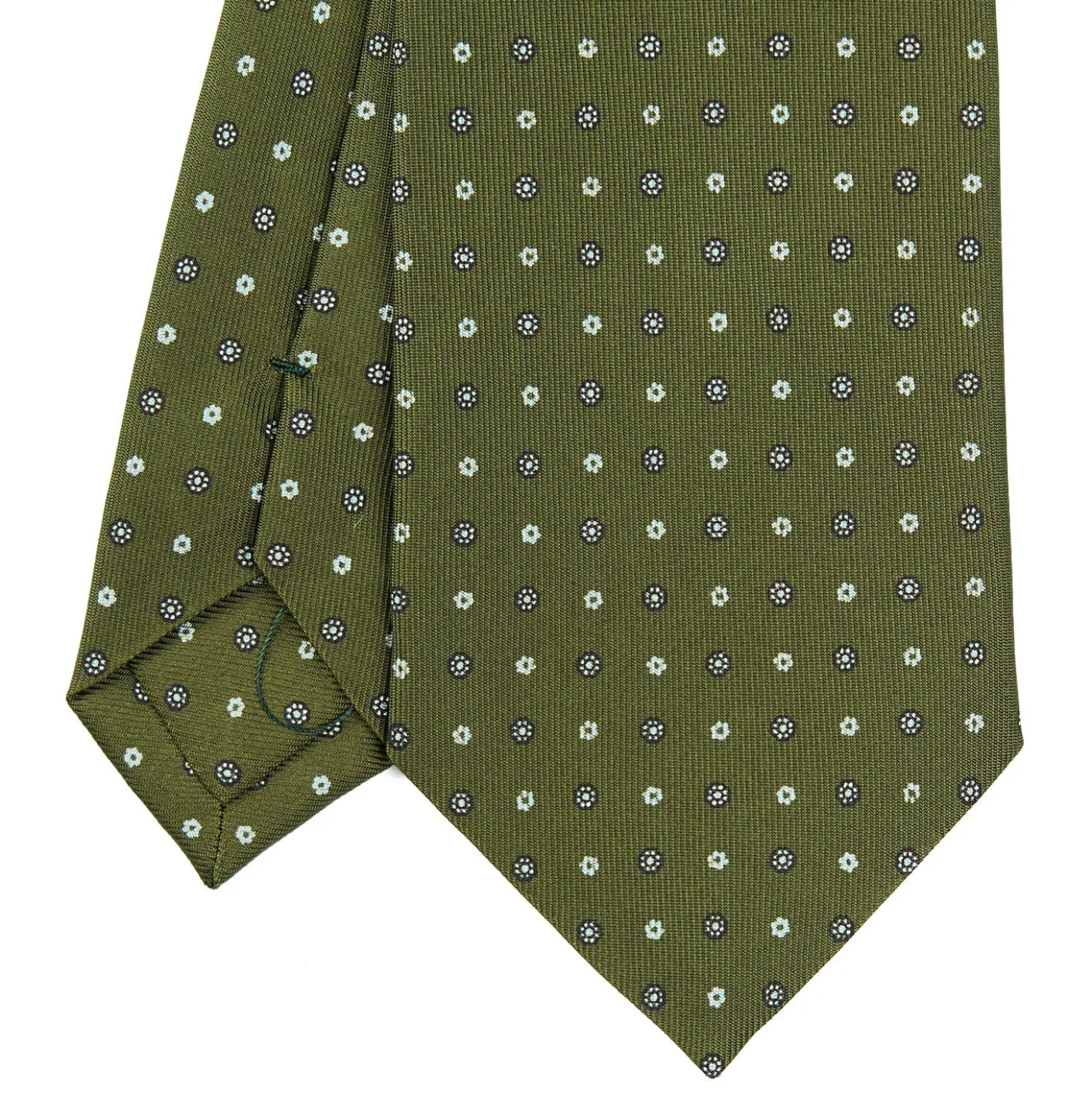CRAVATTA SARTORIALE CLASSICA IN SETA VERDE OLIVA Microfantasia fiore