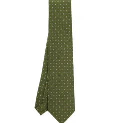CRAVATTA SARTORIALE CLASSICA IN SETA VERDE OLIVA Microfantasia fiore