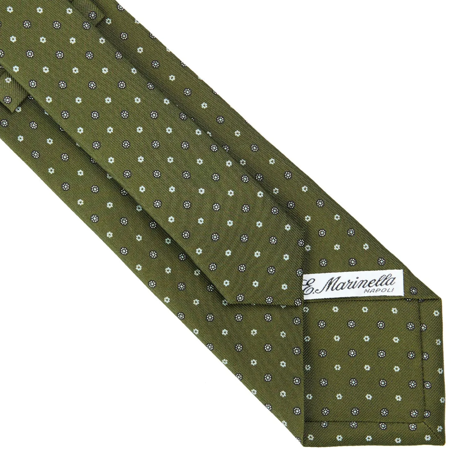 CRAVATTA SARTORIALE CLASSICA IN SETA VERDE OLIVA Microfantasia fiore