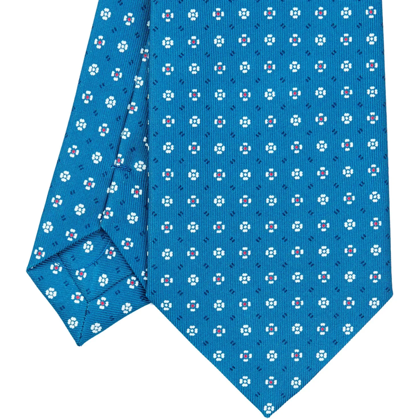 CRAVATTA SARTORIALE CLASSICA IN SETA BLU MEDIO Microfantasia fiore