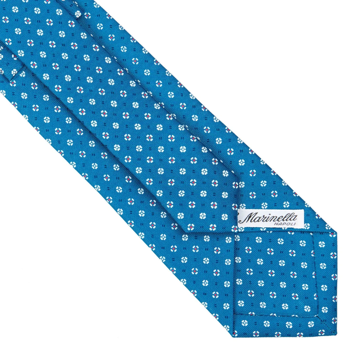 CRAVATTA SARTORIALE CLASSICA IN SETA BLU MEDIO Microfantasia fiore