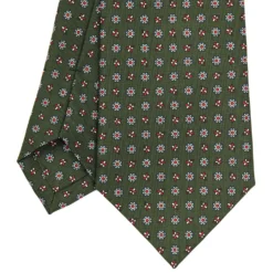CRAVATTA SARTORIALE CLASSICA IN SETA VERDE OLIVA Microfantasia fiore