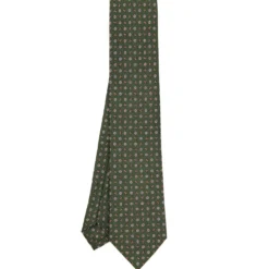 CRAVATTA SARTORIALE CLASSICA IN SETA VERDE OLIVA Microfantasia fiore