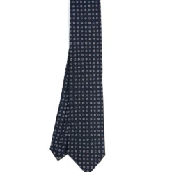 CRAVATTA SARTORIALE CLASSICA IN SETA BLU SCURO Microfantasia fiore