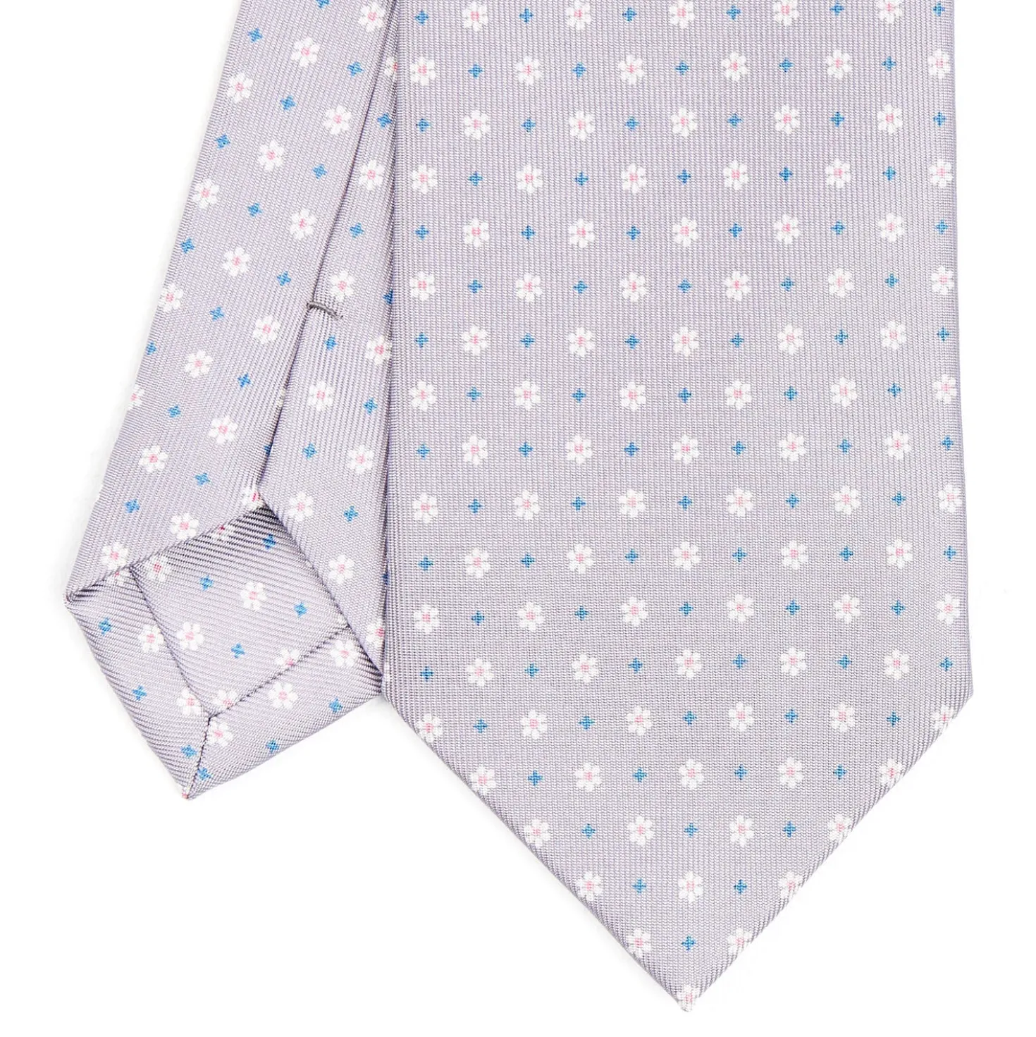 CRAVATTA SARTORIALE CLASSICA IN SETA GRIGIO CHIARO Microfantasia fiore
