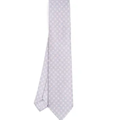 CRAVATTA SARTORIALE CLASSICA IN SETA GRIGIO CHIARO Microfantasia fiore
