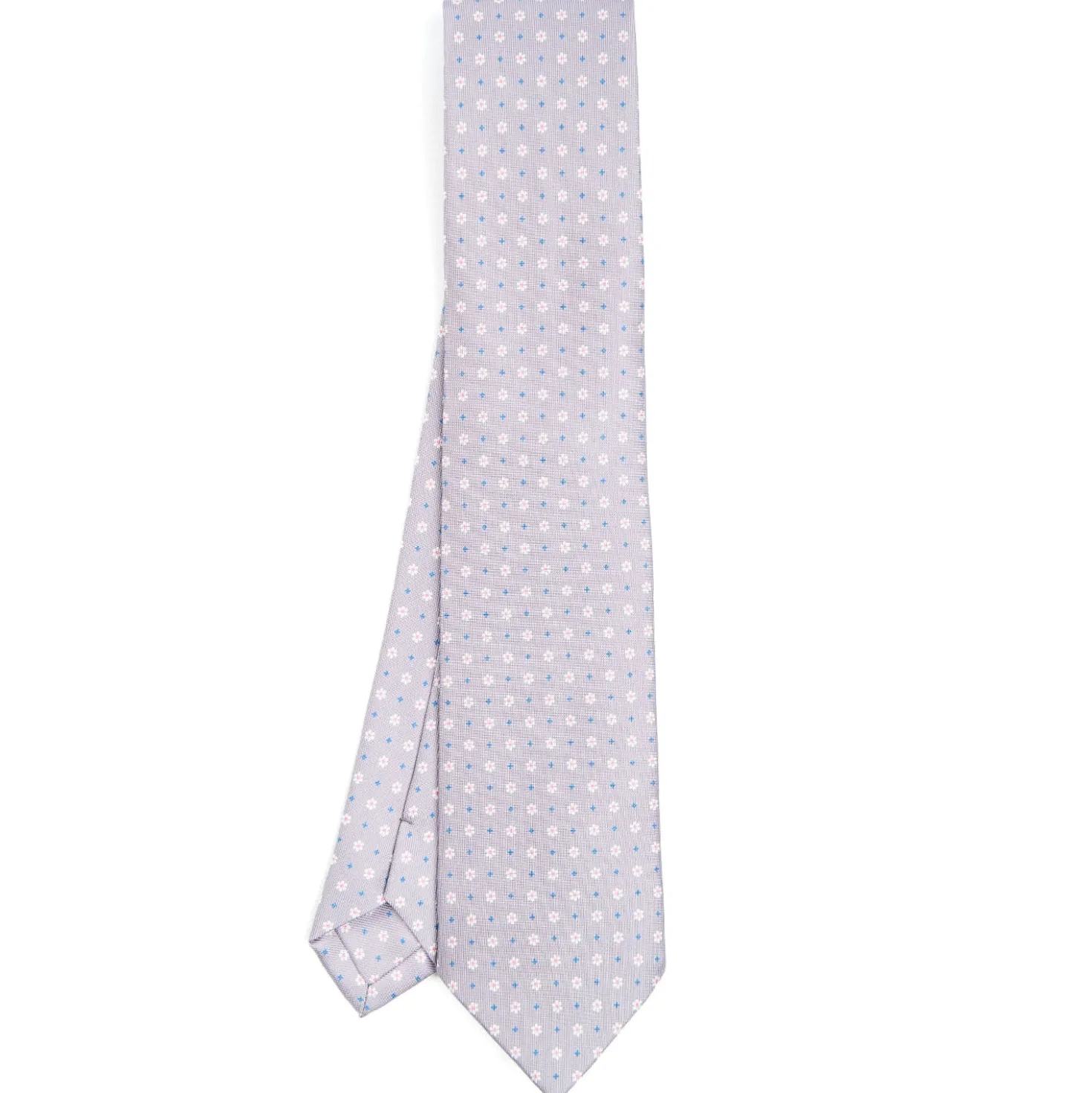 CRAVATTA SARTORIALE CLASSICA IN SETA GRIGIO CHIARO Microfantasia fiore