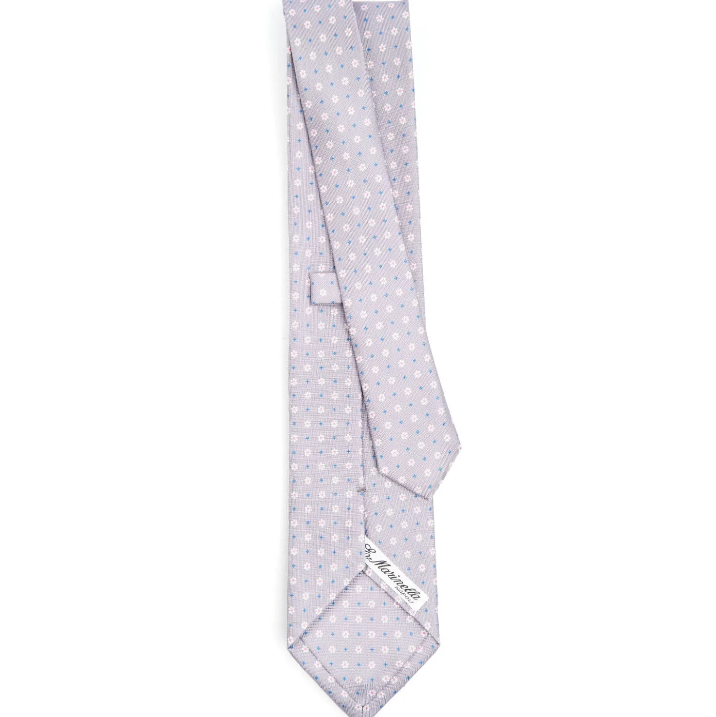 CRAVATTA SARTORIALE CLASSICA IN SETA GRIGIO CHIARO Microfantasia fiore