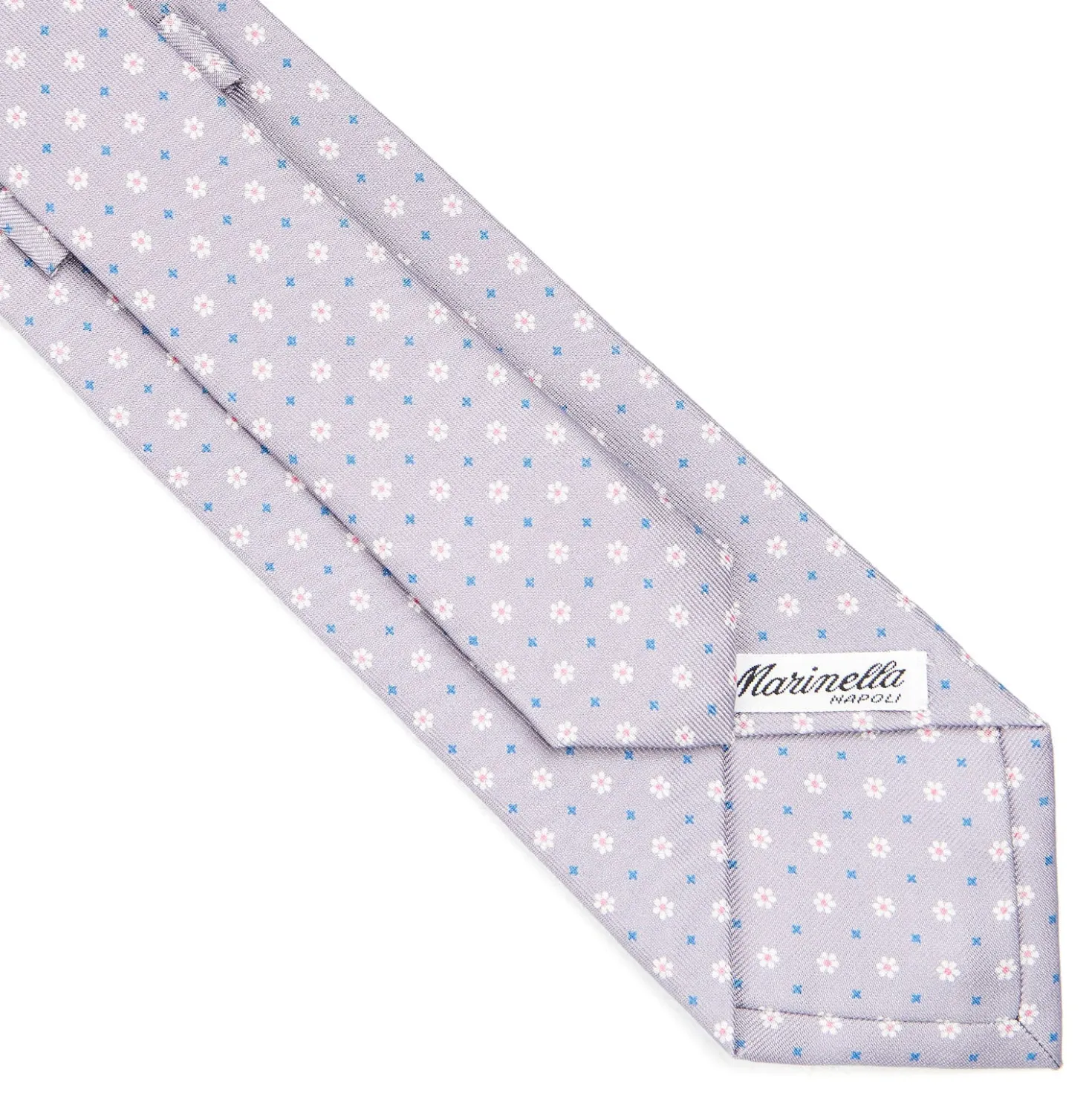 CRAVATTA SARTORIALE CLASSICA IN SETA GRIGIO CHIARO Microfantasia fiore