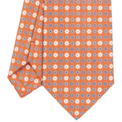 CRAVATTA SARTORIALE CLASSICA IN SETA ARANCIONE Microfantasia fiore