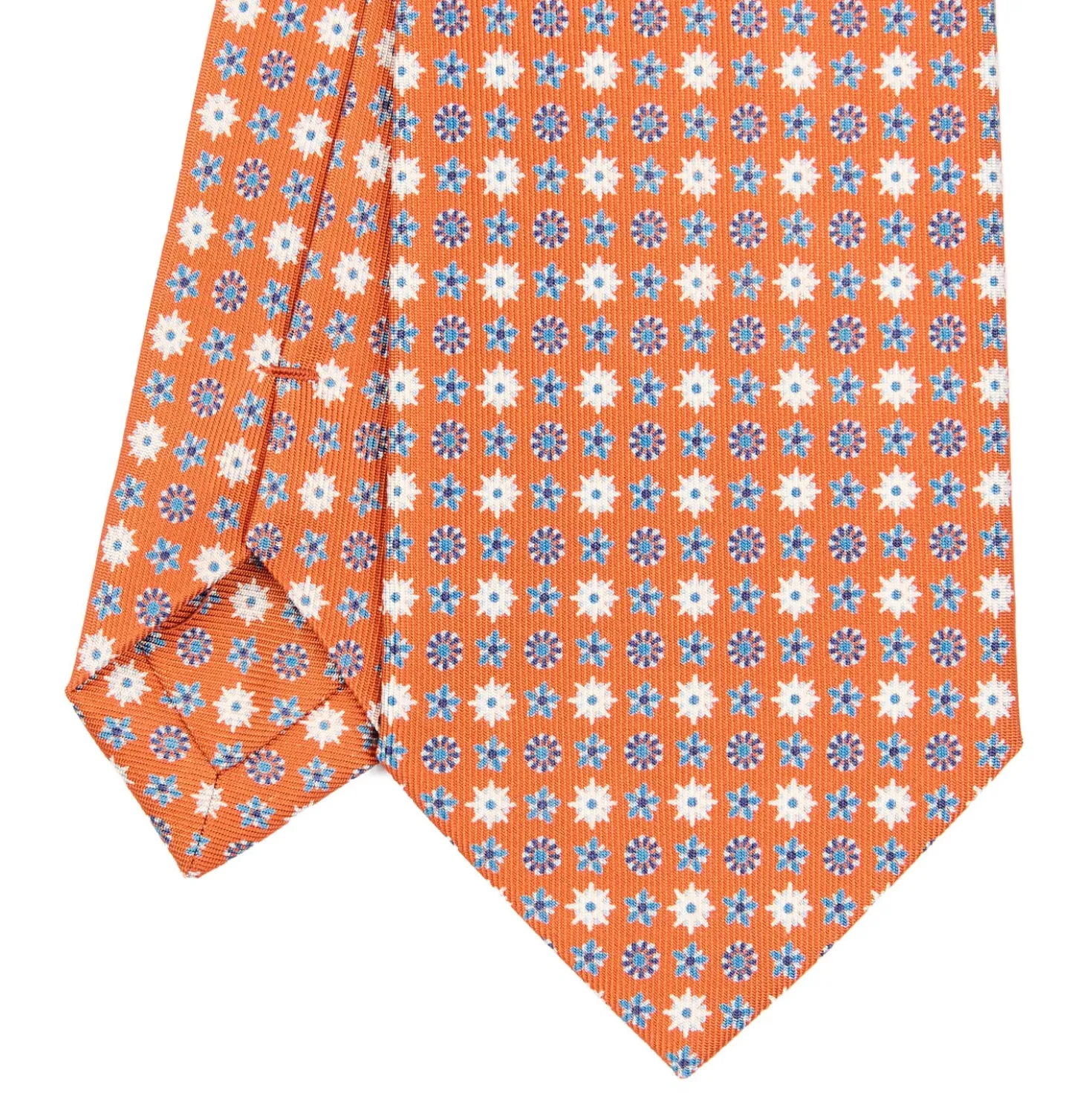 CRAVATTA SARTORIALE CLASSICA IN SETA ARANCIONE Microfantasia fiore