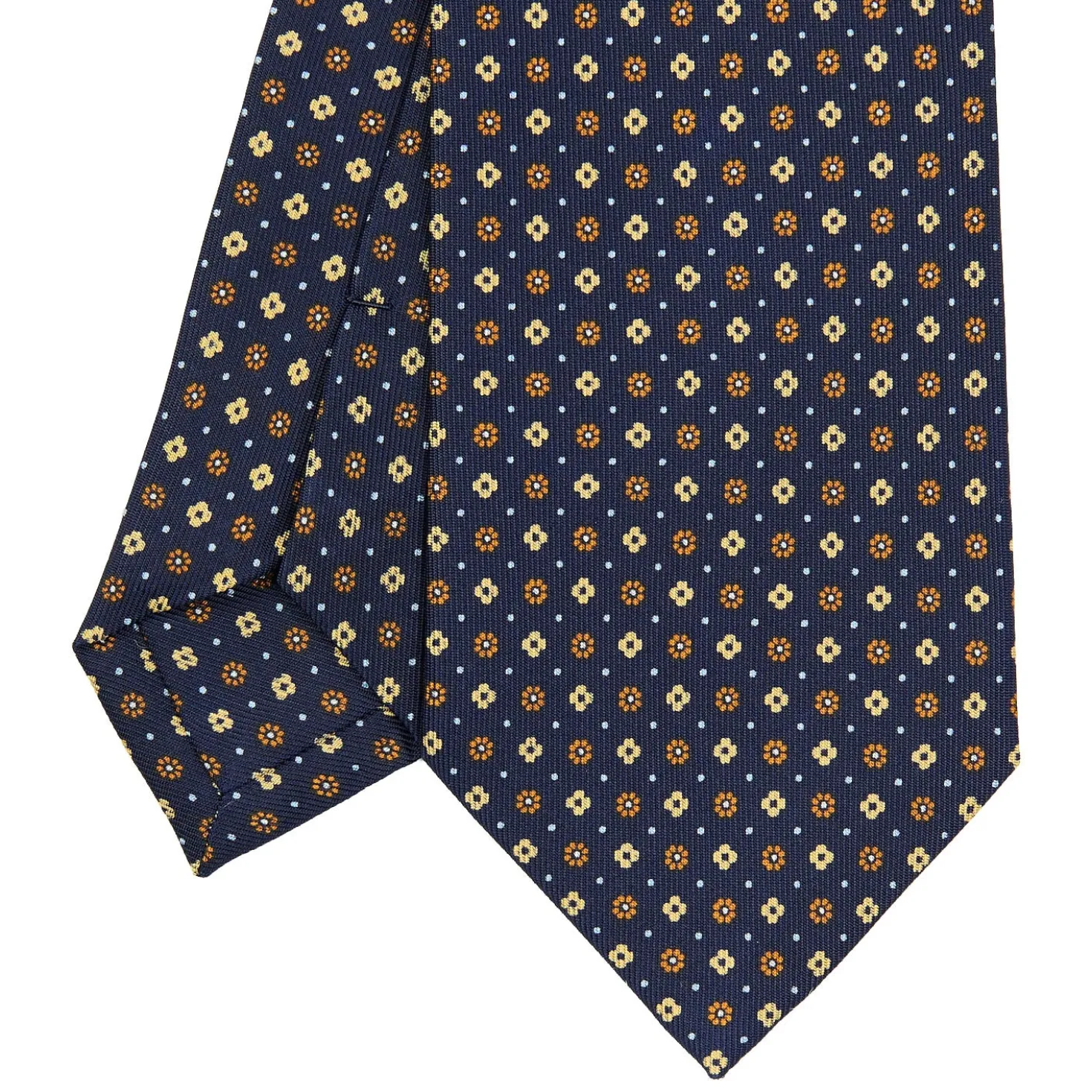 CRAVATTA SARTORIALE CLASSICA IN SETA BLU SCURO Microfantasia fiore