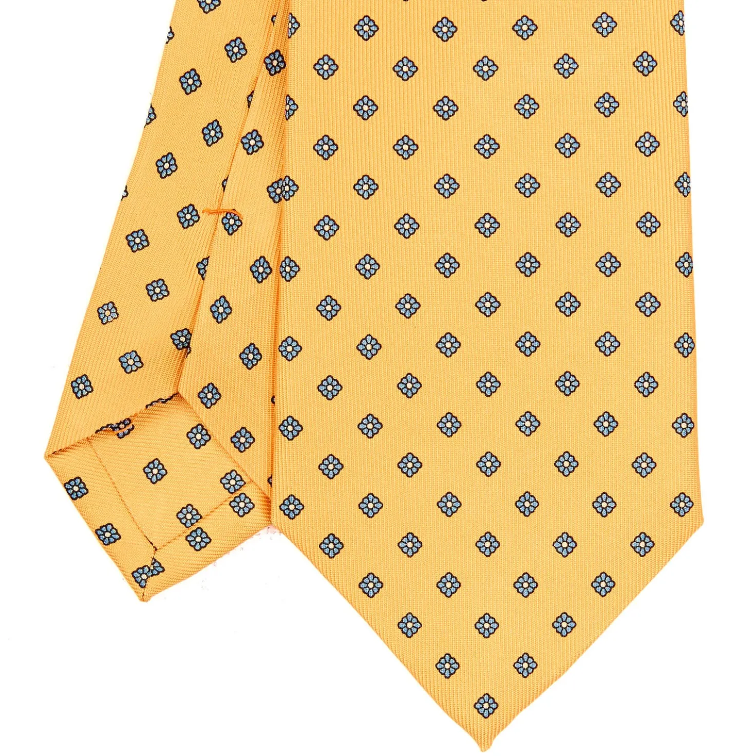 CRAVATTA SARTORIALE CLASSICA IN SETA GIALLA Microfantasia fiore