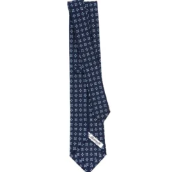 CRAVATTA SARTORIALE CLASSICA IN SETA BLU SCURO Microfantasia fiore